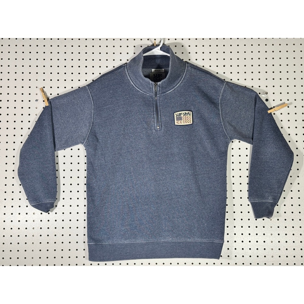 Surf Style Mens Blue Quarter Zip Fleece Pullover Sweatshirt Small Flag Patch